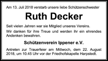 Traueranzeige von Ruth Decker von SYK