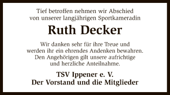 Traueranzeige von Ruth Decker von SYK