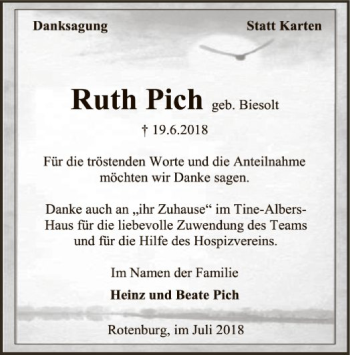 Traueranzeige von Ruth Pich von SYK