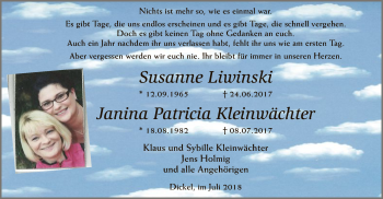 Traueranzeige von Susanne und Janina Patricia  von SYK