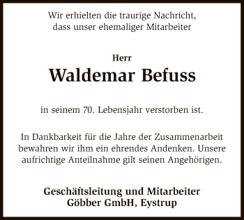 Traueranzeige von Waldemar Befuss von SYK