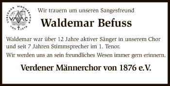 Traueranzeige von Waldemar Befuss von SYK