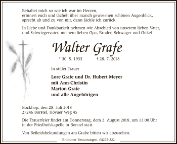 Traueranzeige von Walter Grafe von SYK