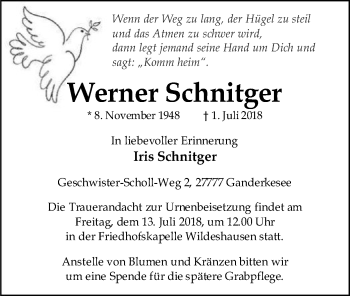 Traueranzeige von Werner Schnitger von SYK