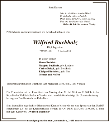 Traueranzeige von Wilfried Buchholz von SYK