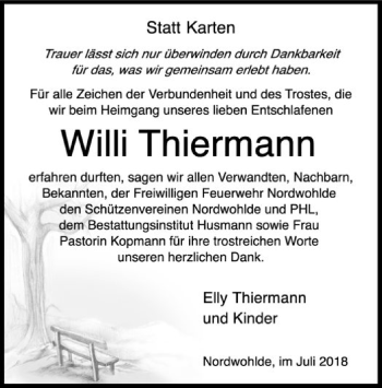 Traueranzeige von Willi Thiermann von SYK