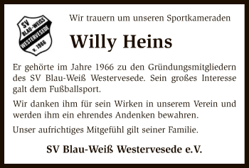 Traueranzeige von Willy Heins von SYK