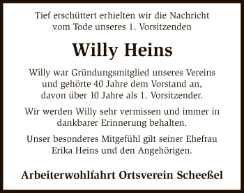 Traueranzeige von Willy Heins von SYK