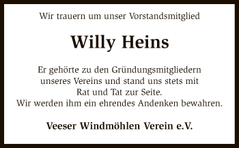 Traueranzeige von Willy Heins von SYK