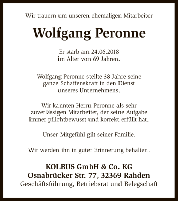 Traueranzeige von Wolfgang Peronne von SYK