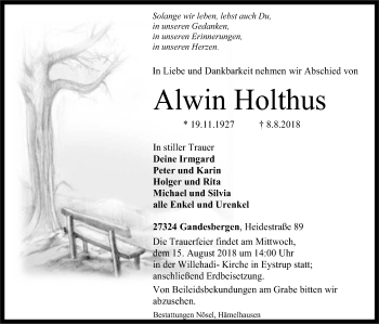 Traueranzeige von Alwin Holthus von SYK