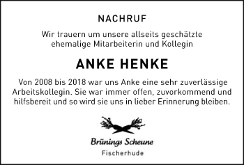 Traueranzeige von Anke Henke von SYK