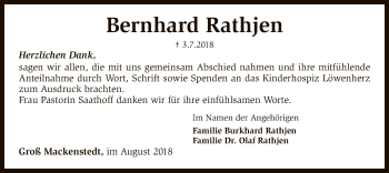 Traueranzeige von Bernhard Rathjen von SYK