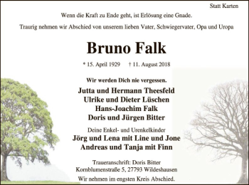 Traueranzeige von Bruno Falk von SYK