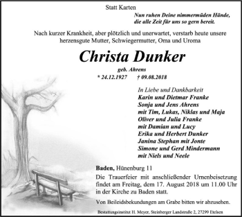 Traueranzeige von Christa Dunker von SYK