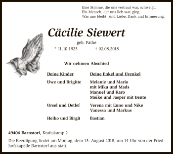 Traueranzeige von Cäcilie Siewert von SYK