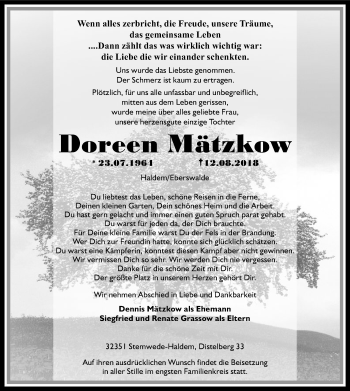 Traueranzeige von Doreen Mätzkow von SYK