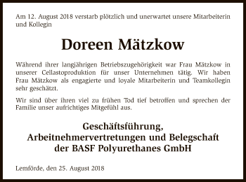 Traueranzeige von Doreen Mätzkow von SYK