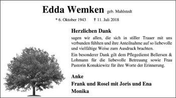 Traueranzeige von Edda Wemken von SYK