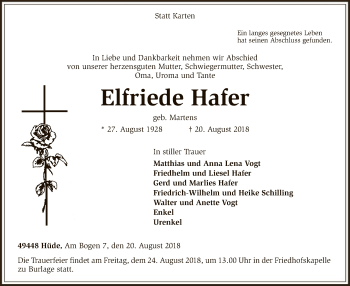 Traueranzeige von Elfriede Hafer von SYK