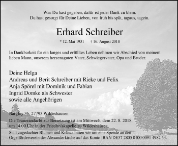 Traueranzeige von Erhard Schreiber von SYK