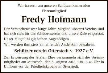 Traueranzeige von Fredy Hofmann von SYK