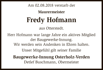 Traueranzeige von Fredy Hofmann von SYK