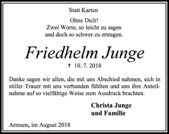 Traueranzeige von Friedhelm Junge von SYK