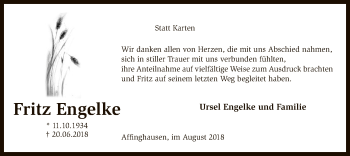 Traueranzeige von Fritz Engelke von SYK