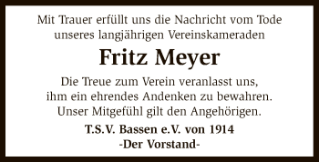 Traueranzeige von Fritz Meyer von SYK