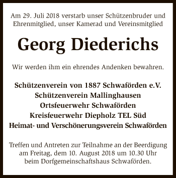 Traueranzeige von Georg Diederichs von SYK