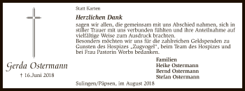 Traueranzeige von Gerda Ostermann von SYK