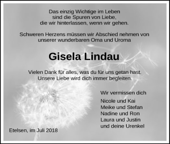 Traueranzeige von Gisela Lindau von SYK