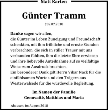 Traueranzeige von Günter Tramm von SYK