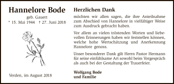 Traueranzeige von Hannelore Bode von SYK