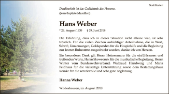 Traueranzeige von Hans Weber von SYK
