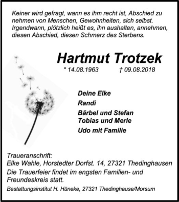 Traueranzeige von Hartmut Trotzek von SYK