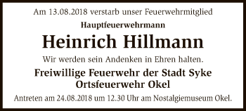 Traueranzeige von Heinrich Hillmann von SYK