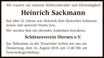 Traueranzeige von Heinrich Sackmann von SYK