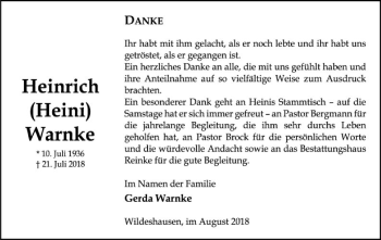 Traueranzeige von Heinrich Warnke von SYK