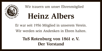 Traueranzeige von Heinz Albers von SYK