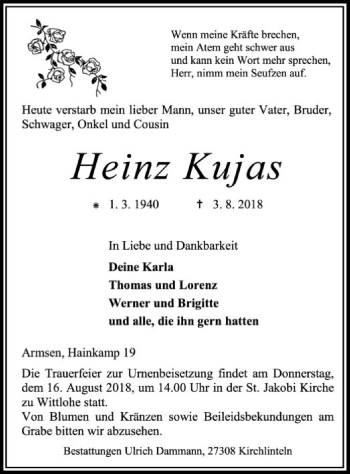 Traueranzeige von Heinz Kujas von SYK