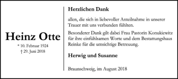 Traueranzeige von Heinz Otte von SYK