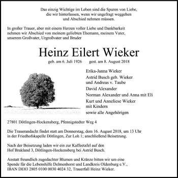 Traueranzeige von Heinz Eilert Wieker von SYK