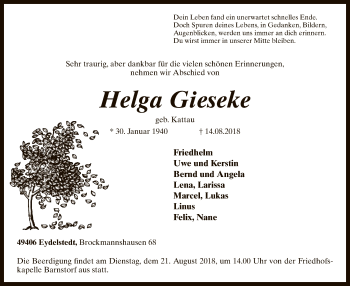 Traueranzeige von Helga Gieseke von SYK