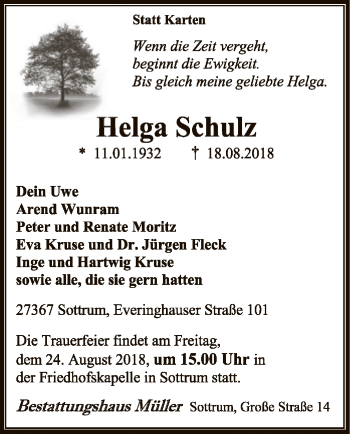 Traueranzeige von Helga Schulz von SYK