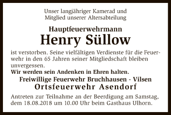 Traueranzeige von Henry Süllow von SYK