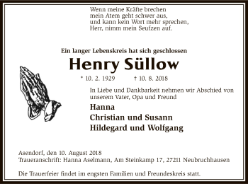 Traueranzeige von Henry Süllow von SYK
