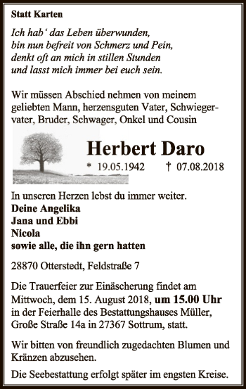 Traueranzeige von Herbert Daro von SYK