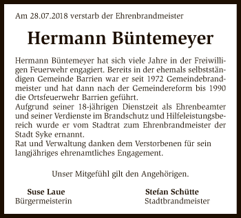 Traueranzeige von Hermann Büntemeyer von SYK